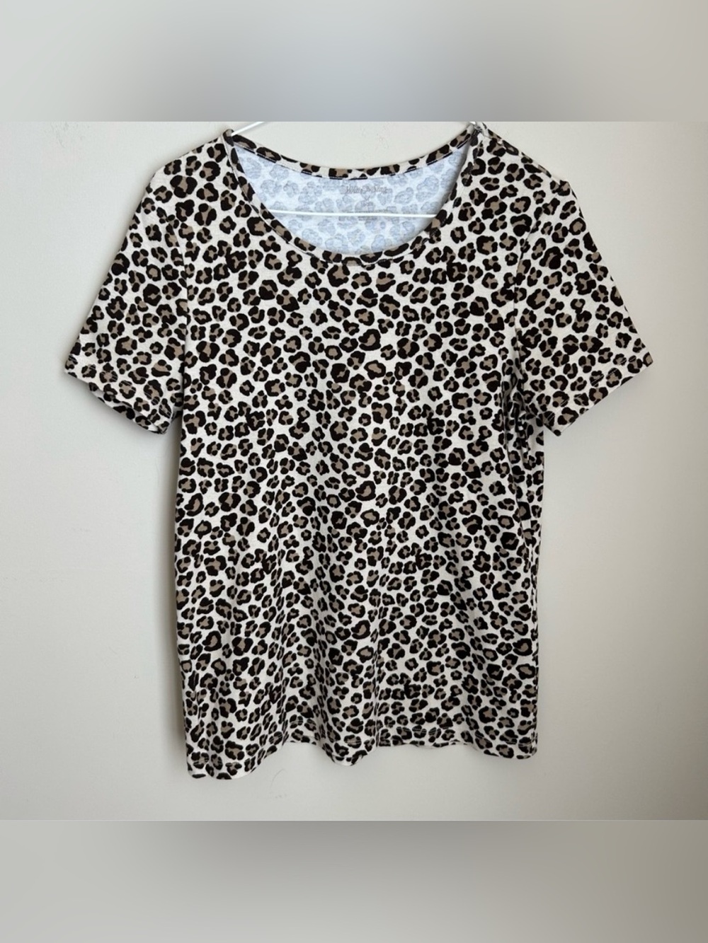 White Stag Vtg Leopard Print Crew Neck Short Sleeve Cotton Tee T Shirt Top Sz M